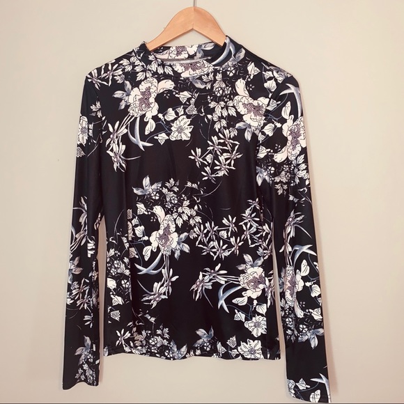 Mock Neck Floral Print Slim Shirt - Picture 1 of 4
